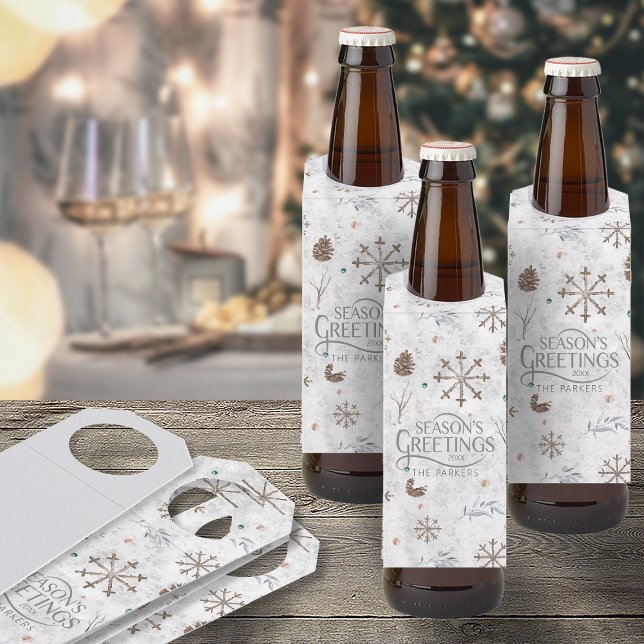 Boho Twigs & Pinecone Christmas ID986 Bottle Tag (Front/Back In Situ)