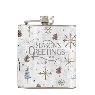 Boho Twigs & Pinecone Christmas ID986 Hip Flask