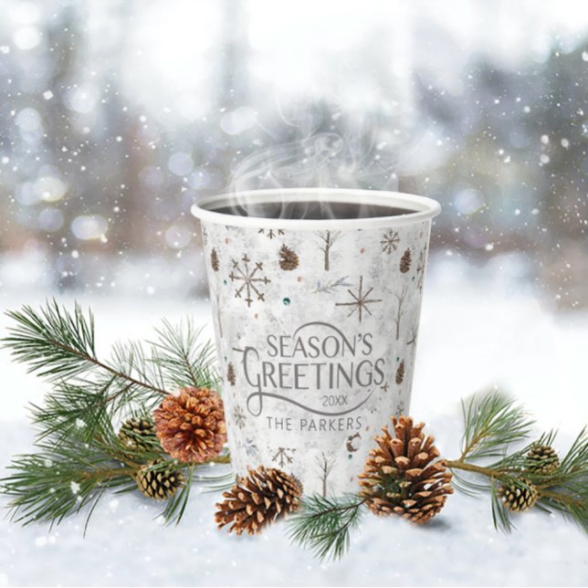 Boho Twigs & Pinecone Christmas ID986 Paper Cups (Front In Situ)