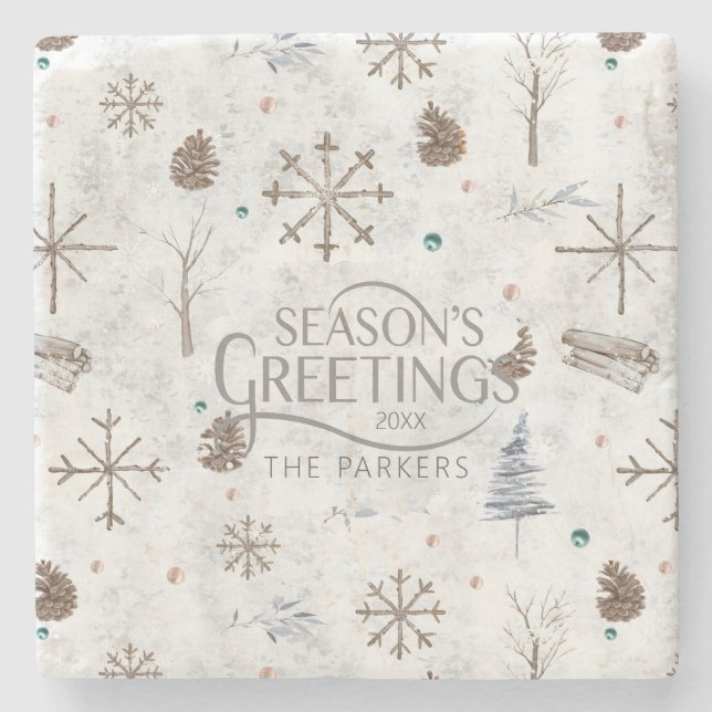 Boho Twigs & Pinecone Christmas ID986 Stone Coaster (Front)