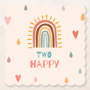 Boho Two Second Birthday Rainbow  Paper Coaster