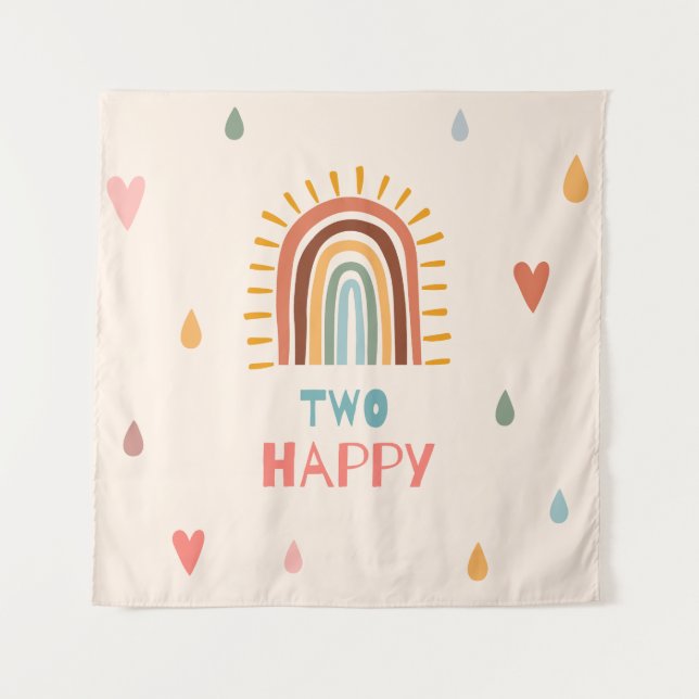 Boho Two Second Birthday Rainbow  Tapestry (Front)