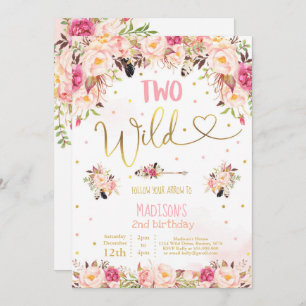 Boho Two Wild Birthday Invitation Watercolor Boho