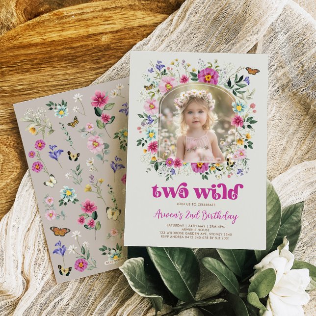 Boho TWO WILD Wildflower 2nd Birthday Photo Invitation (Creator Uploaded)