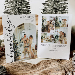Boho Typography Happy Holidays Arch Photo Holiday Card