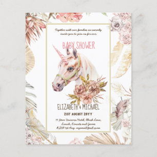 BOHO UNICORN Baby Shower Invitations Watercolor Flyer