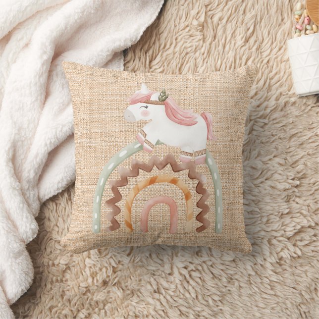 Boho unicorn rainbow throw pillow (Blanket)
