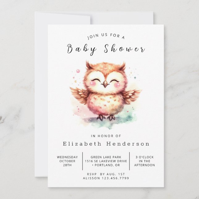 Boho Unique Owl Baby Shower Invitation (Front)
