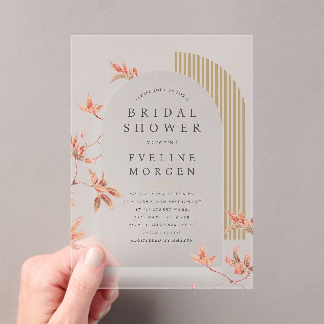 Boho Vibe Arch Autumn Leaves Bridal  Acrylic Invitations (Insitu (Handheld))