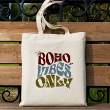 Boho VIbes Only Retro Vintage Earth Tone Tote Bag