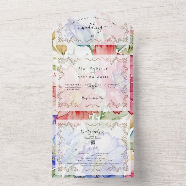Boho Vibrant Flowers All in One Wedding Invite (Inside)