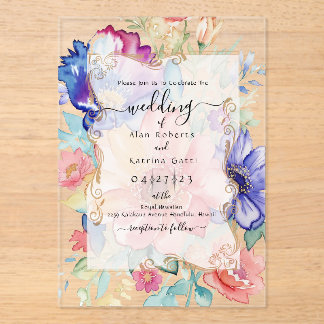 Boho Vibrant Flowers Flat Invitation Frame