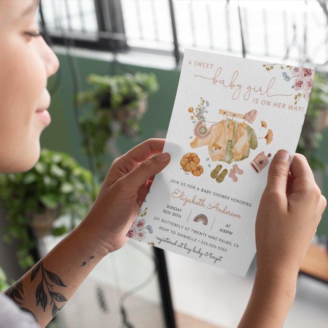 Boho Vintage Baby Girl Clothes Baby Shower  Invitation (Creator Uploaded)