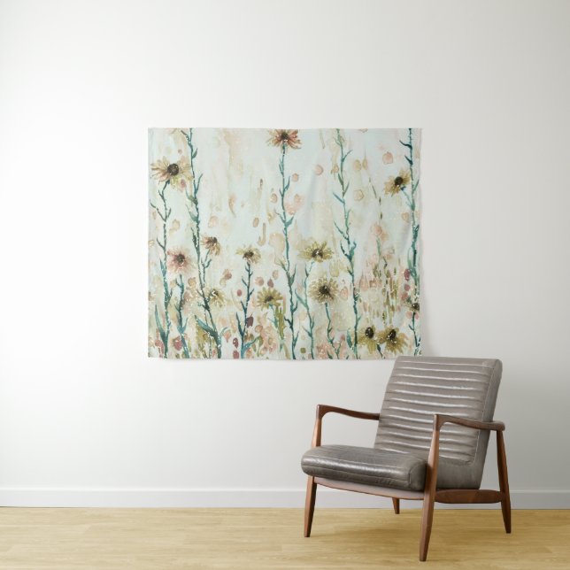 Boho Vintage Beige Wildflowers Tapestry (In Situ (Horizontal))