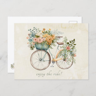 Boho Vintage Bicycle with Flower Basket Postcard