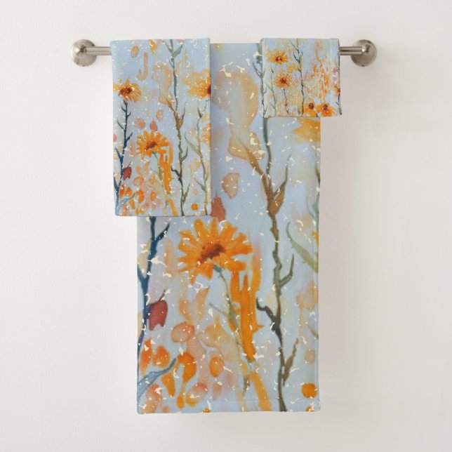 Boho Vintage Blue Wildflowers Bath Towel Set (Insitu)