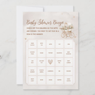Boho Vintage Carriage Baby Shower Bingo Game Card