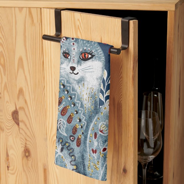 Boho Vintage Cat Thank You Cook Tea Towel (Thirds Fold)