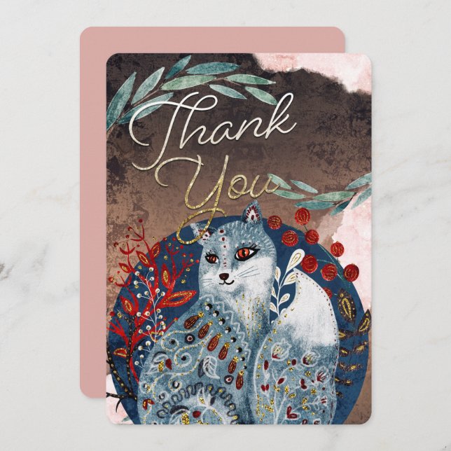 Boho Vintage Cat Thank You Invitation (Front/Back)