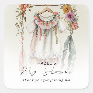 Boho Vintage Clothes Baby Shower Thank You Square Sticker