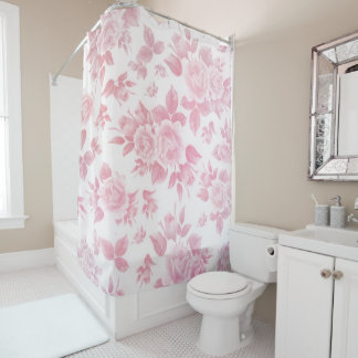 Boho vintage country chic white pink roses floral shower curtain