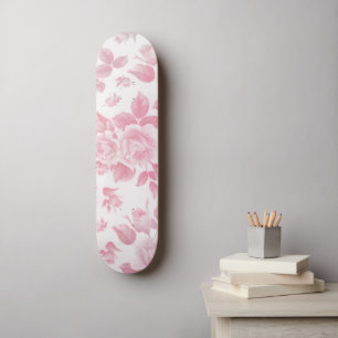 Boho vintage country chic white pink roses floral skateboard