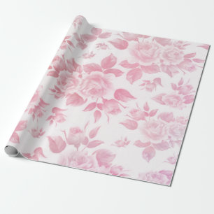 Boho vintage country chic white pink roses floral  wrapping paper