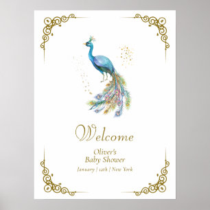 Boho Vintage Elegant Peacock Baby Shower Welcome  Poster