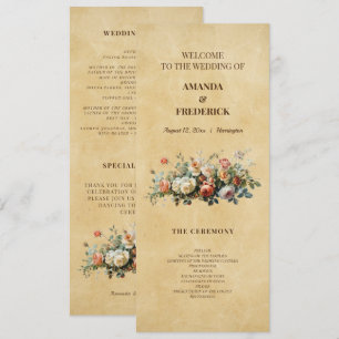 Boho vintage floral arrangement wedding program 