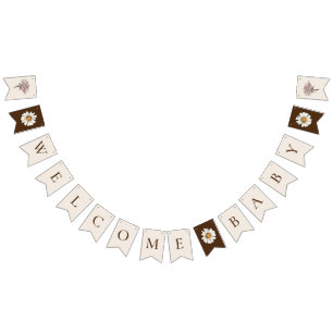 Boho Vintage Floral Beige Welcome Baby Shower Bunting