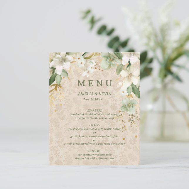 Boho Vintage Floral Botanical Wedding Menu (Standing Front)