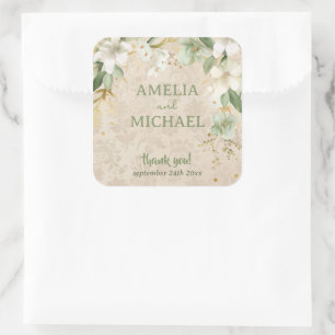 Boho Vintage Floral Botanical Wedding Square Sticker