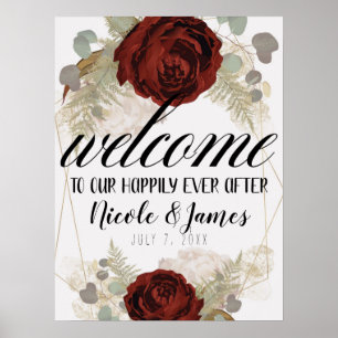 Boho Vintage Glam Botanical Floral Welcome Wedding Poster