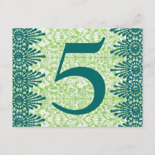 Boho Vintage Green Damask Table Number Card