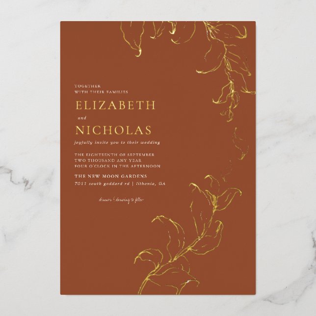 Boho Vintage Leaves Rustic Fall Terracotta Wedding (Front)