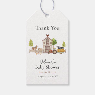 Boho Vintage Little Farmer Tractor Baby Shower Gift Tags