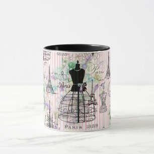 Boho vintage manequim black pink roses floral mug