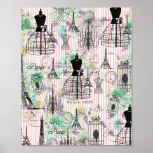 Boho vintage manequim black pink roses floral poster