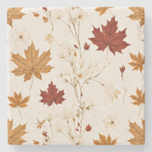Boho Vintage Maple Leaves Winter Floral Pattern Stone Coaster