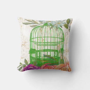 BOHO Vintage Modern Floral Bird Cage Wood Cushion