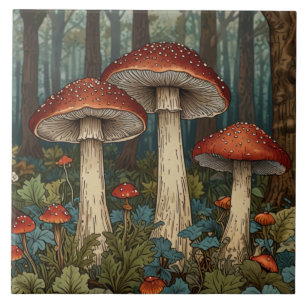 Boho vintage mushrooms woodland forest ceramic tile