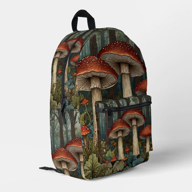 Boho vintage mushrooms woodland forest printed backpack (Back Corner Left)