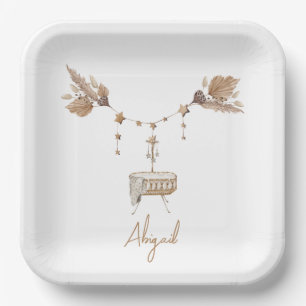 Boho Vintage Pampas Baby Shower Custom Paper Plate