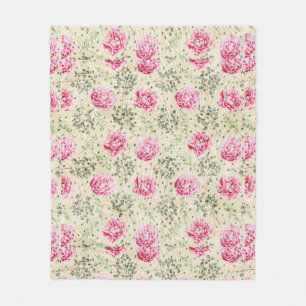 Boho vintage pink green tropical floral polka dots fleece blanket
