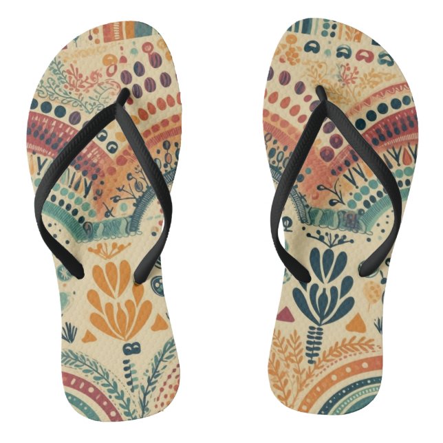 Boho Vintage Rainbow and Leaves Thongs (Footbed)