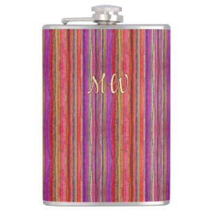 Boho Vintage Red Violet Stripes - Hip Flask