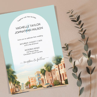 Boho Vintage Retro Destination Wedding Charleston Invitation
