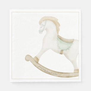 Boho Vintage Rocking Horse Cowboy Baby Shower Sage Napkin