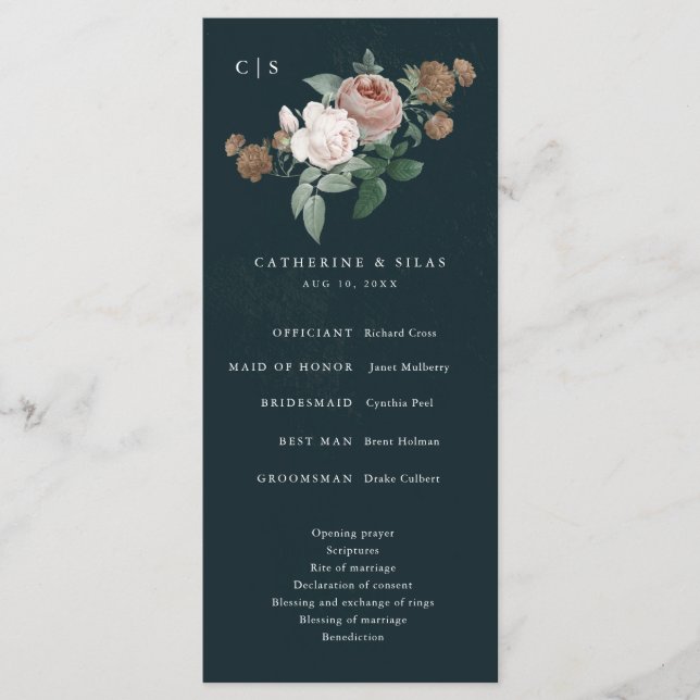 Boho Vintage Rose Floral Wedding Program (Front)