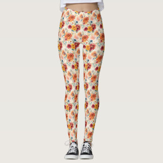 Boho vintage roses and feathers floral pattern leggings